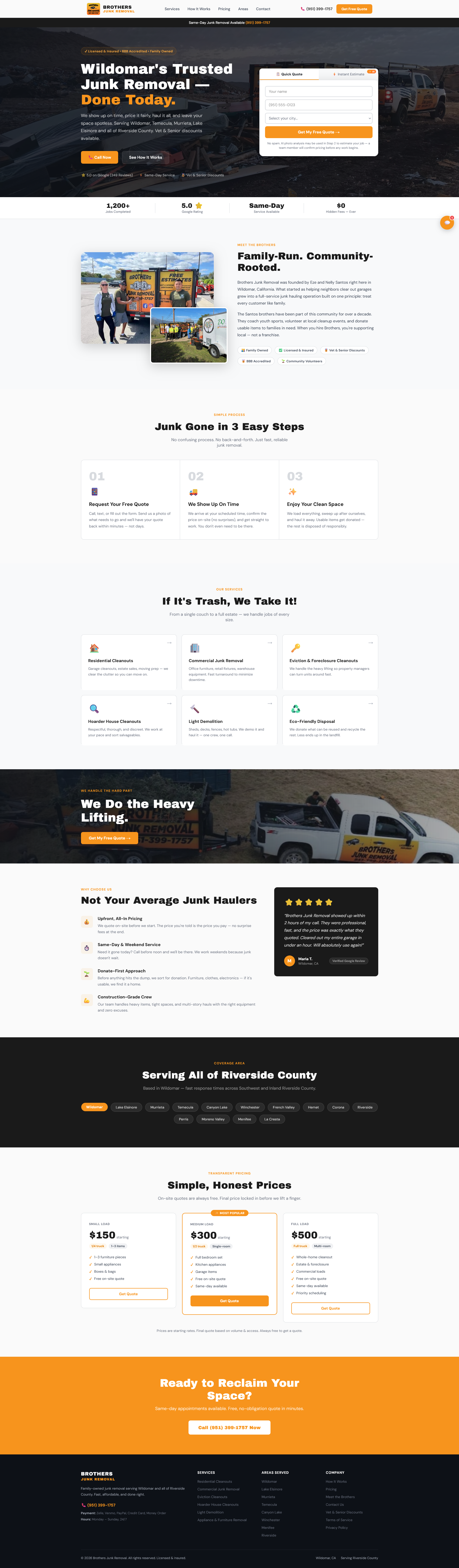 Brothers Junk Removal homepage